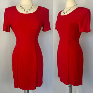 Vintage Dress Size 10 Red Solid Short Mini Career Office Secretary Minimal 90s